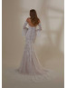 Beaded Lace Tulle Bohemian Wedding Dress With Detachable Sleeves Straps